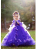 Spaghetti Straps Purple Tulle 3D Flowers Romantic Flower Girl Dress